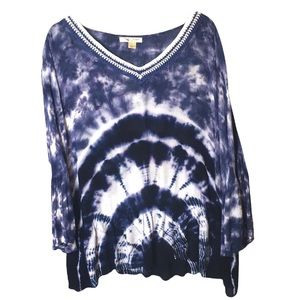 Studio West Crochet Trim Bell Sleeves Tie Die Blouse